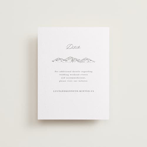 This is a graphite letterpress wedding invitations with letterpress by Sarah Brown called mountainview printing on white cotton in standard