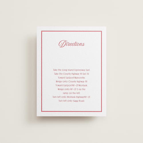This is a maraschino letterpress wedding invitations with letterpress by Nicoletta Savod called ritzy printing on white cotton in standard