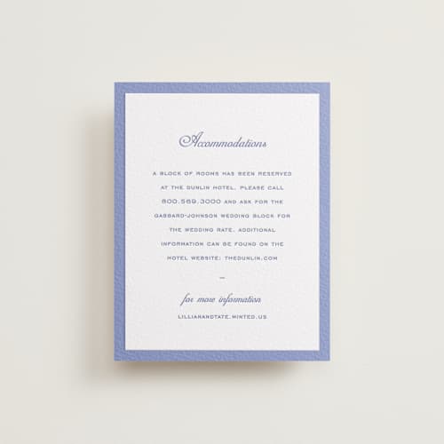This is a bluebell letterpress wedding invitations with letterpress by Sara Hicks Malone called preston printing on white cotton in standard