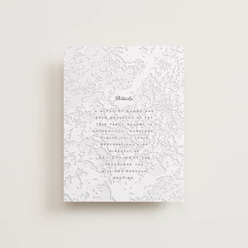 This is a soft black | blind deboss letterpress wedding invitations with letterpress by Erin L. Wilson called subtle marble printing on white cotton in standard