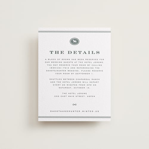 This is a slate letterpress wedding invitations with letterpress by Jenna Holcomb called the ranch printing on white cotton in standard