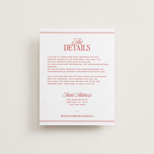 This is a ruby letterpress wedding invitations with letterpress by Jenna Holcomb called vermilion printing on white cotton in standard