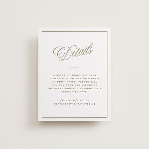 This is a olive letterpress wedding invitations with letterpress by Ellen Schlegelmilch called rory printing on white cotton in standard