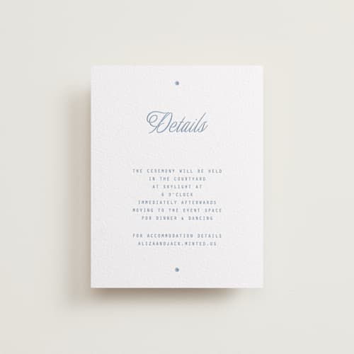 This is a pacific blue letterpress wedding invitations with letterpress by Blustery August called cheers printing on white cotton in standard
