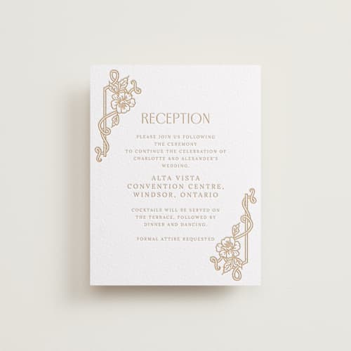 This is a saffron letterpress wedding invitations with letterpress by Selima Akhter called nouveau peony printing on luxe white cotton in standard