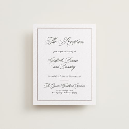 This is a dove grey | soft black letterpress wedding invitations with letterpress by Melinda Denison called royal printing on white cotton in standard