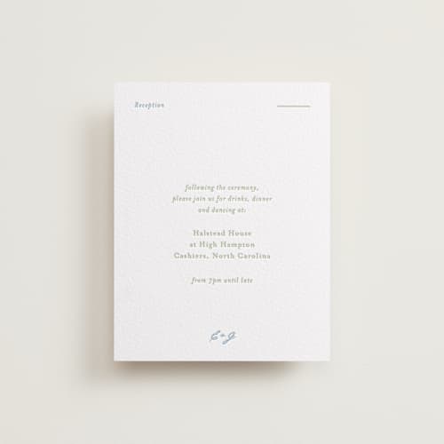 This is a robin's egg | matcha letterpress wedding invitations with letterpress by Blustery August called tuscany printing on white cotton in standard