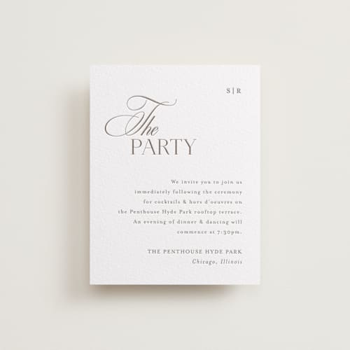 This is a cacao bean letterpress wedding invitations with letterpress by Melanie Kosuge called sibonie printing on white cotton in standard