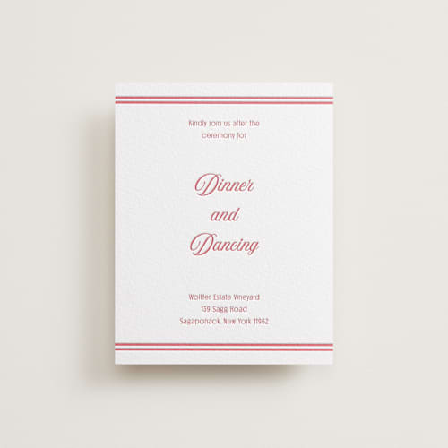 This is a maraschino letterpress wedding invitations with letterpress by Nicoletta Savod called ritzy printing on white cotton in standard