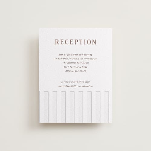 This is a burnt sienna letterpress wedding invitations with letterpress by Kelly Watkins called stripes printing on white cotton in standard