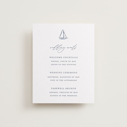 This is a lapis letterpress wedding invitations with letterpress by Jelena Vuletic called mariner printing on white cotton in standard