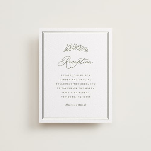 This is a artichoke letterpress wedding invitations with letterpress by Katherine Moynagh called garden script printing on white cotton in standard