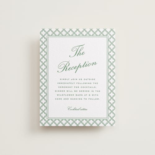 This is a fern letterpress wedding invitations with letterpress by Angela Garrick called garden trellis printing on white cotton in standard