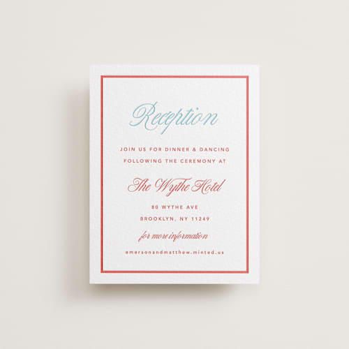 This is a ruby | vista letterpress wedding invitations with letterpress by Kelly Watkins called charm printing on white cotton in standard