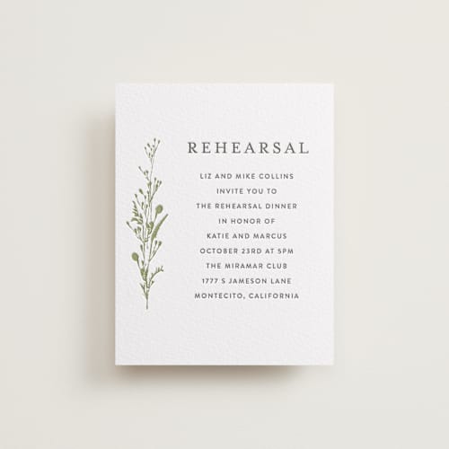 This is a olive enclosure cards with letterpress by Susan Moyal called gathered printing on white cotton in standard