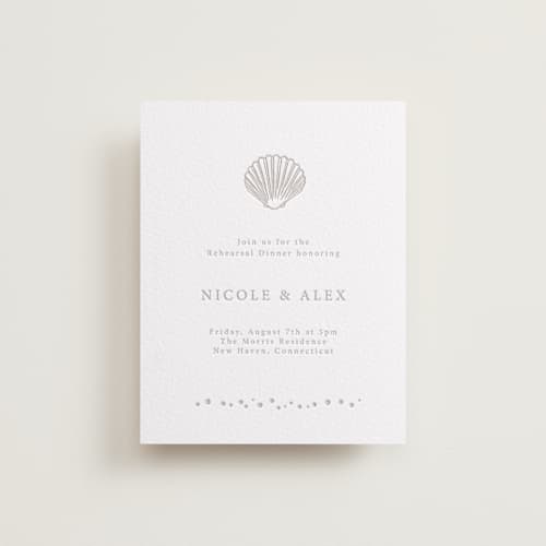 This is a dove grey enclosure cards with letterpress by Hannah Bowman called simple seashell printing on white cotton in standard