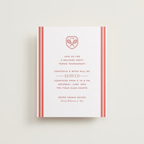 This is a verona sunset enclosure cards with letterpress by Megan Davis called racquet printing on white cotton in standard