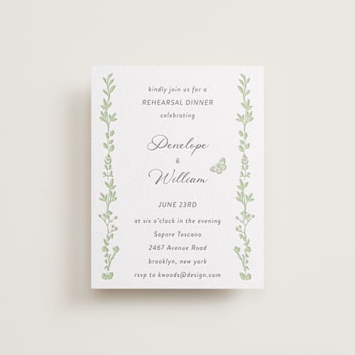 This is a matcha | soft black enclosure cards with letterpress by Susan Moyal called flower garden printing on white cotton in standard