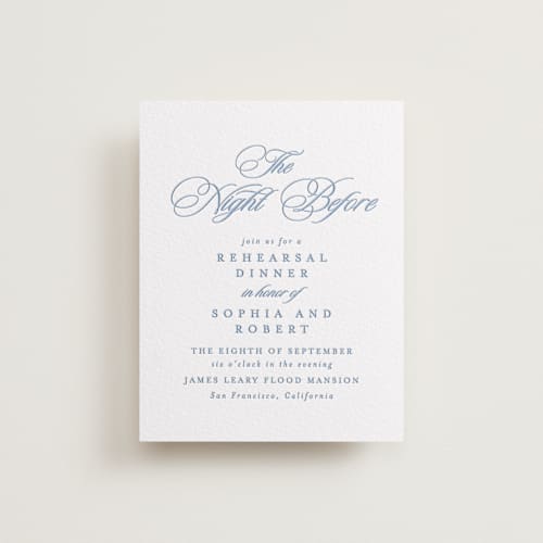 This is a pacific blue enclosure cards with letterpress by Creo Study called posh printing on white cotton in standard