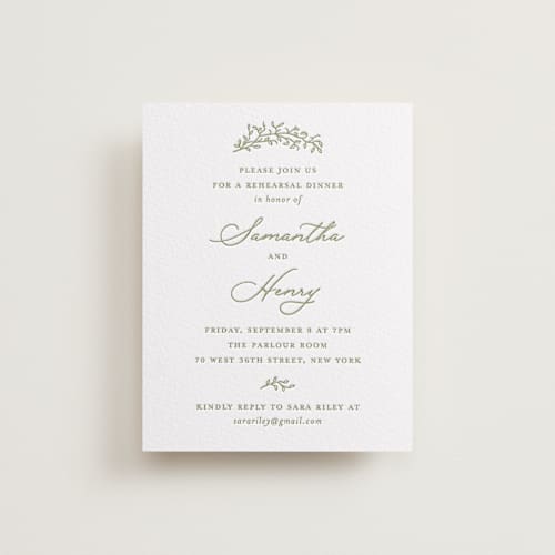This is a artichoke enclosure cards with letterpress by Katherine Moynagh called garden script printing on white cotton in standard