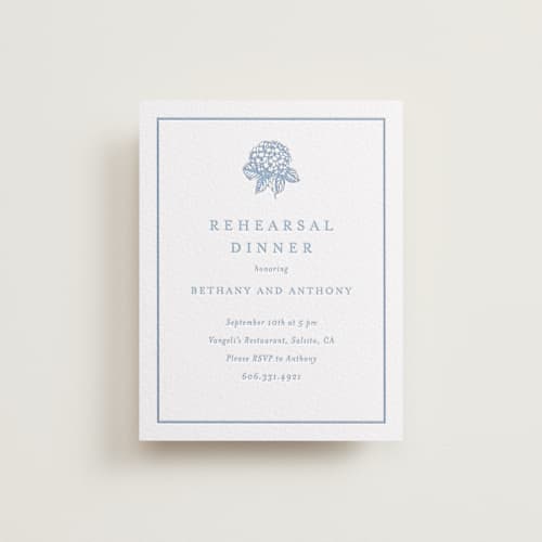 This is a robin's egg | pacific blue enclosure cards with letterpress by Stacey Meacham called hydrangea bloom printing on white cotton in standard