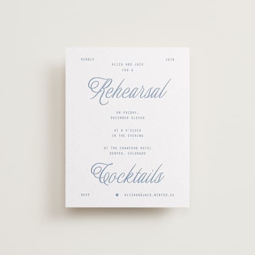 This is a pacific blue enclosure cards with letterpress by Blustery August called cheers printing on white cotton in standard