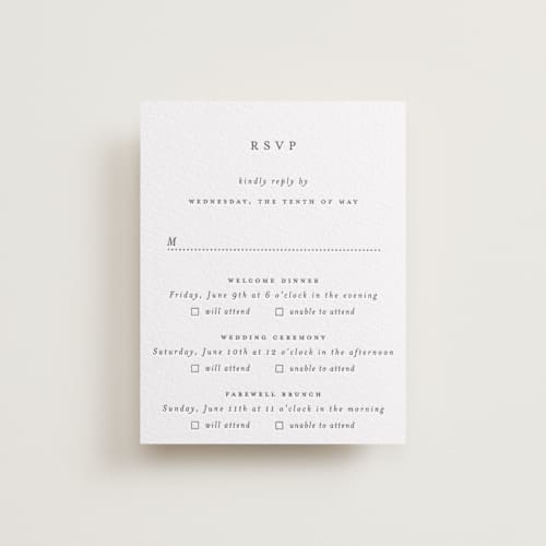 This is a soft black rsvp cards with letterpress by Design Lotus called a thousand years printing on white cotton in standard