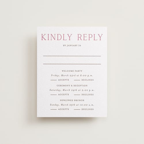 This is a azalea | burnt sienna rsvp cards with letterpress by Vanessa Doyle called in love printing on white cotton in standard