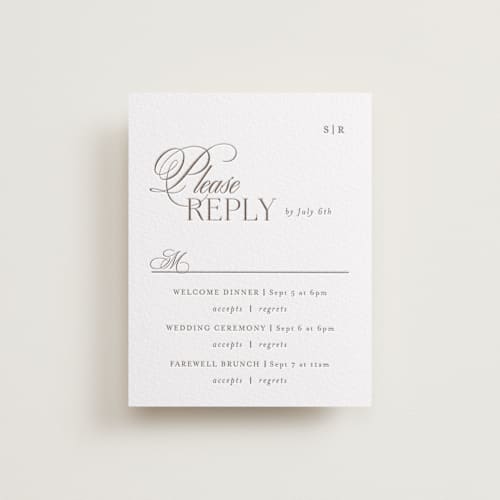 This is a cacao bean rsvp cards with letterpress by Melanie Kosuge called sibonie printing on white cotton in standard