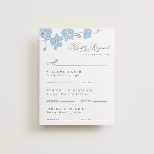 This is a vista | artichoke rsvp cards with letterpress by letterfix called anemones printing on white cotton in standard