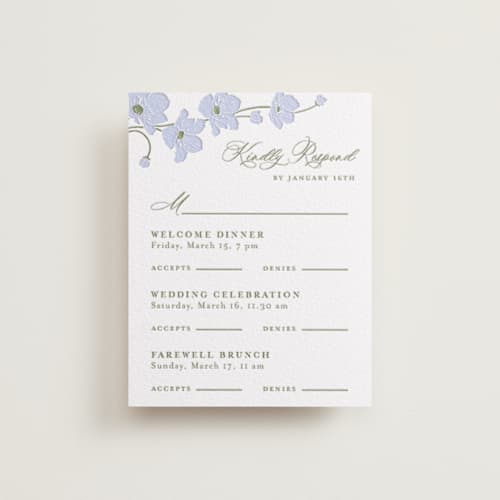 This is a vista | artichoke rsvp cards with letterpress by letterfix called anemones printing on white cotton in standard
