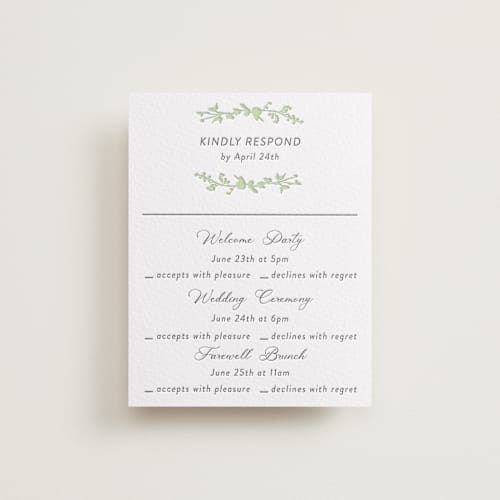 This is a matcha | soft black rsvp cards with letterpress by Susan Moyal called flower garden printing on white cotton in standard