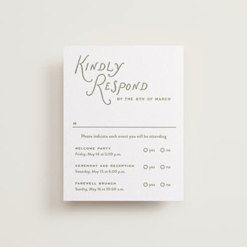 This is a artichoke rsvp cards with letterpress by Oscar and Emma - Karly Depew called marshland printing on white cotton in standard