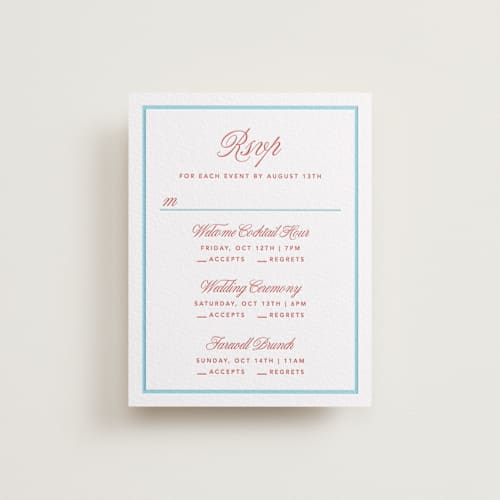 This is a ruby | vista rsvp cards with letterpress by Kelly Watkins called charm printing on white cotton in standard