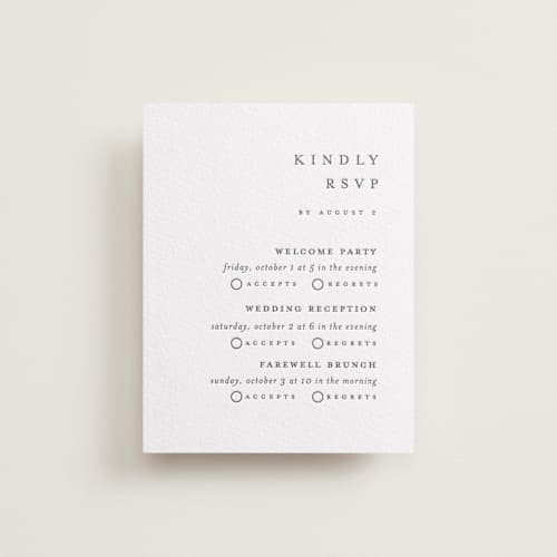 This is a soft black rsvp cards with letterpress by Pixel and Hank called floral cascade printing on white cotton in standard