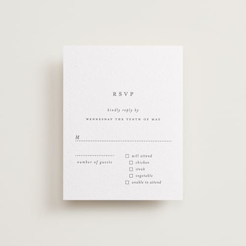 This is a soft black rsvp cards with letterpress by Design Lotus called a thousand years printing on white cotton in standard