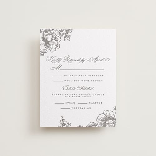 This is a graphite rsvp cards with letterpress by Chris Griffith called wedding press printing on luxe white cotton in standard
