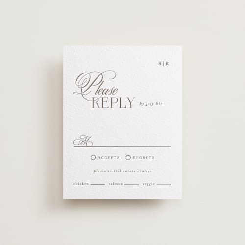 This is a cacao bean rsvp cards with letterpress by Melanie Kosuge called sibonie printing on white cotton in standard