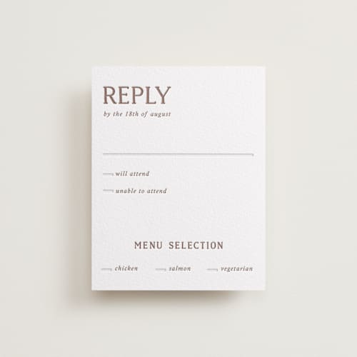 This is a burnt sienna rsvp cards with letterpress by Kelly Watkins called stripes printing on white cotton in standard