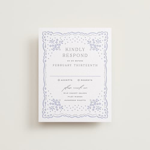 This is a graphite | vista rsvp cards with letterpress by Erin L. Wilson called margot printing on white cotton in standard