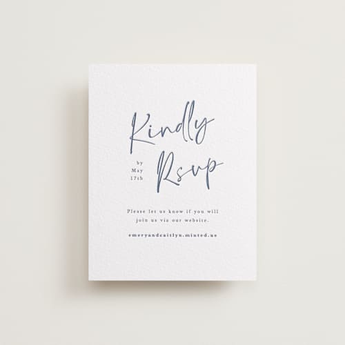 This is a blueberry rsvp cards with letterpress by Adelyn T. called ink scribble printing on white cotton in standard