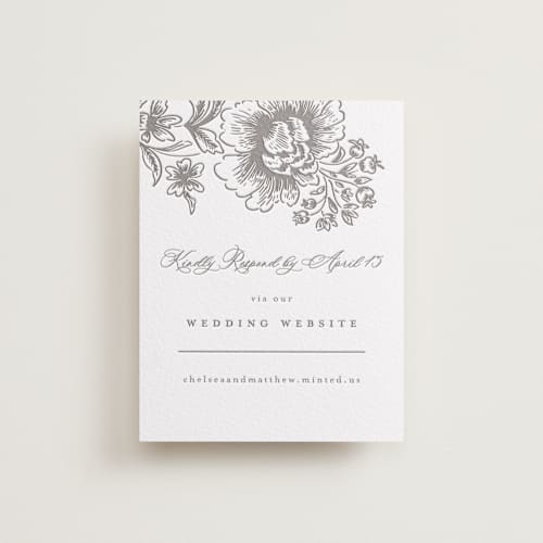 This is a graphite rsvp cards with letterpress by Chris Griffith called wedding press printing on luxe white cotton in standard