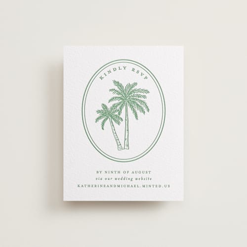 This is a fern rsvp cards with letterpress by Creo Study called iconic printing on white cotton in standard