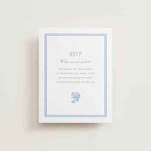 This is a vista rsvp cards with letterpress by Megan Davis called cheseapeake printing on white cotton in standard