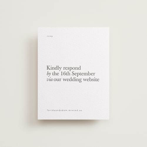 This is a soft black rsvp cards with letterpress by Hudson meet Rose called westin printing on white cotton in standard