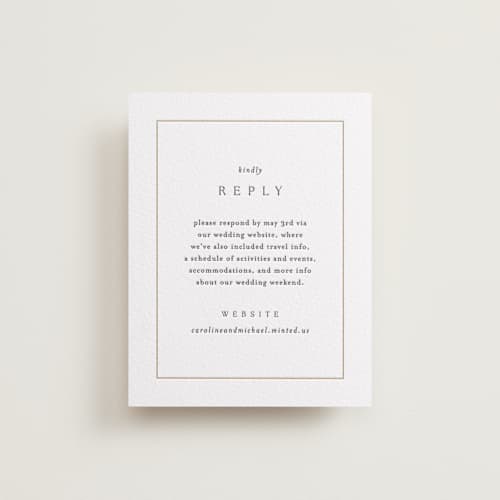 This is a saffron rsvp cards with letterpress by Kelly Schmidt called framed monogram printing on white cotton in standard