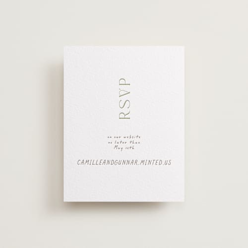 This is a burnt sienna rsvp cards with letterpress by Alaina Cherup called la graine printing on white cotton in standard