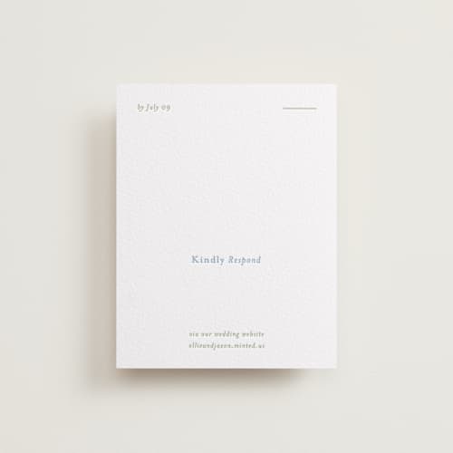 This is a robin's egg | matcha rsvp cards with letterpress by Blustery August called tuscany printing on white cotton in standard