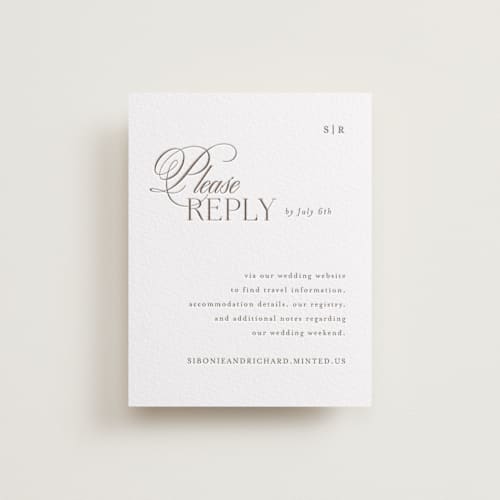 This is a cacao bean rsvp cards with letterpress by Melanie Kosuge called sibonie printing on white cotton in standard