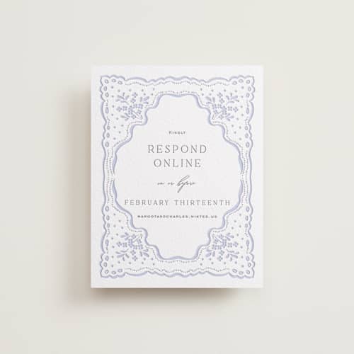 This is a graphite | vista rsvp cards with letterpress by Erin L. Wilson called margot printing on white cotton in standard